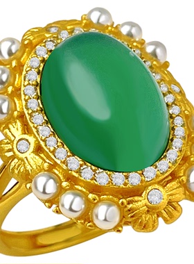 宫廷风镀金祖母绿情侣戒指