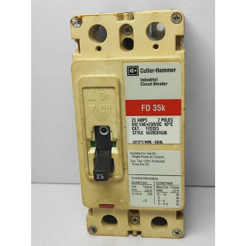 Cutler Hammer FD2025 FD 35k 25Amps 2Poles 600VAC 250VDC Styl