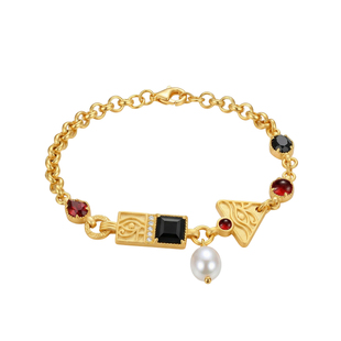 《尼罗河畔》原创设计纯银天然珍珠黑玛瑙红石榴石手链复古法式新