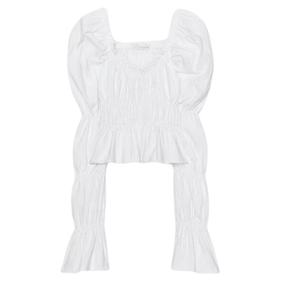 小灯笼袖蓬蓬褶皱设计泡泡袖上衣