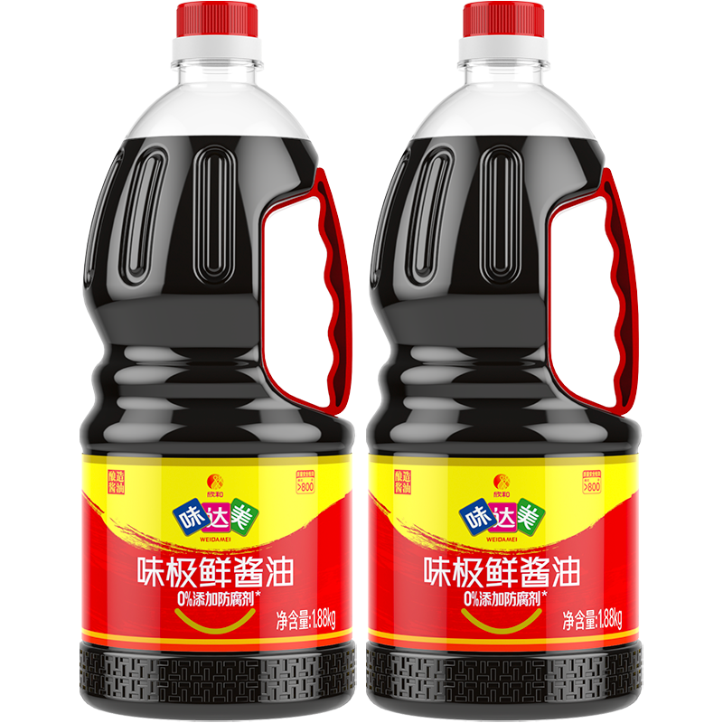 味达美味极鲜酱油1.88KG*2瓶特级醇鲜0%添加防腐剂生抽家用拌炒菜