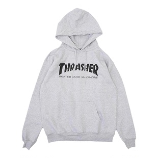 断码特价THRASHER美版火焰字母Logo卫衣宽松加绒连帽衫王一博同款