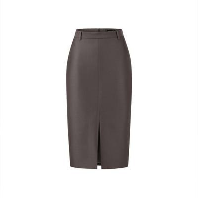 VERTOW埃及灰丝羊毛前开叉半裙