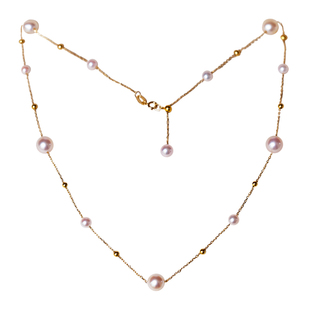 V＆C18K日本AKOYA满天星项链天女粉色海水渐变珍珠可调节项链