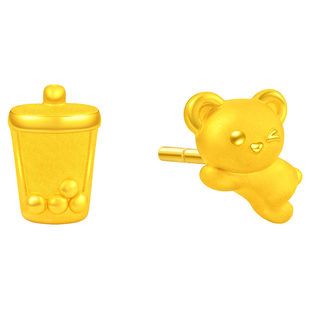 周大福SOINLOVE「萌宠」奶茶小熊黄金耳钉足金耳饰情人节礼物