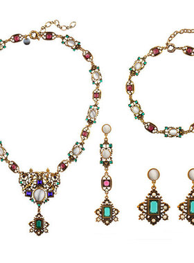 T原创深V叠戴复古水晶毛衣链