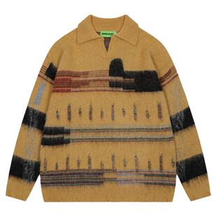 From Mars 无法忘怀 美式复古翻领套头针织衫小众宽松毛衣情侣潮