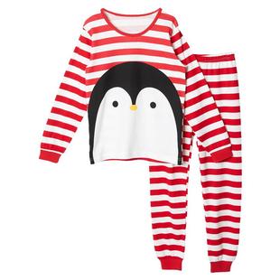 韩国儿童内衣男童纯棉宽松版宝宝秋衣套装家居服企鹅睡衣卡通图案