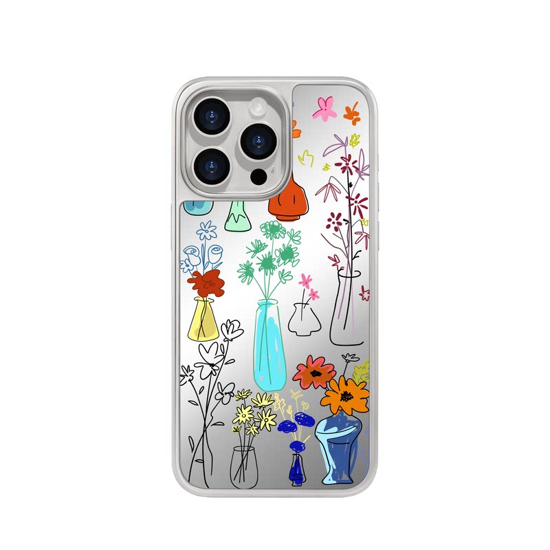benefit简约涂鸦彩色花瓶花朵17适用于iphone16promax苹果15PRO镜面磁吸手机壳13新款14小米15PRO防摔三星S25