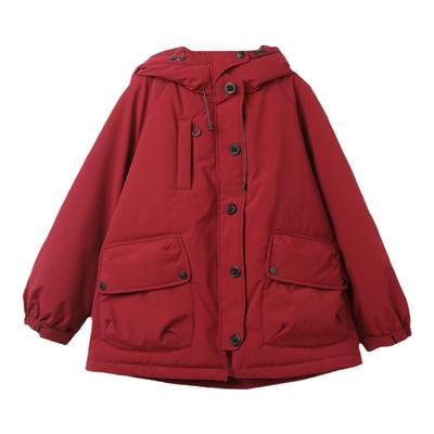 西町村屋休闲连帽羽绒服女装秋冬新款复古红色百搭外套XH9D10370