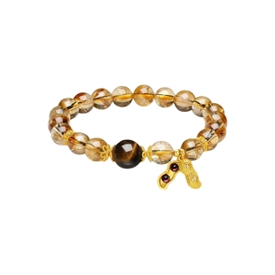 周六福好事花生中国风手串黄晶手链S925银水光感送女友本命年礼物