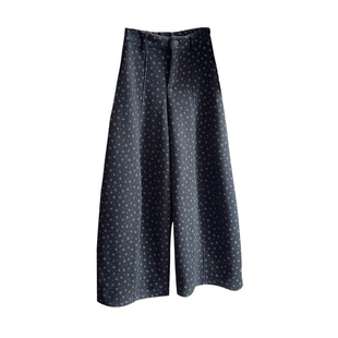 复古文艺碎花加厚毛呢阔腿裤女2026秋冬高腰显瘦减龄百搭弯刀裤女