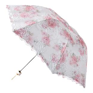 蕾丝太阳伞女双层遮阳伞刺绣花边黑胶防晒防紫外线折叠洋伞小清新