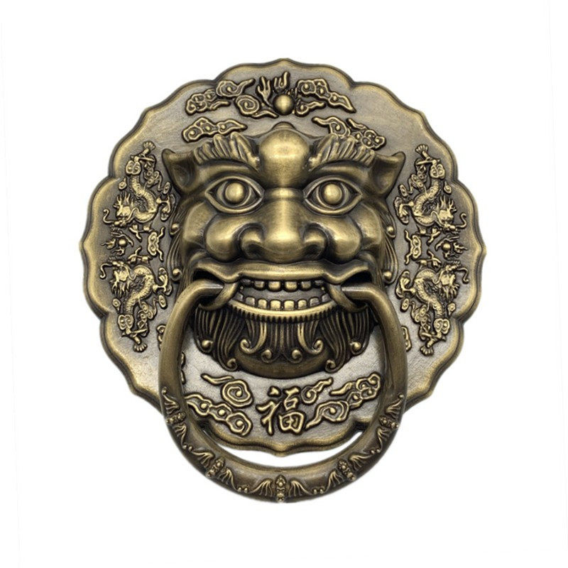 老式木门兽头拉手狮子头复古铜把手玻璃门纯铜门环中式大门铜拉手
