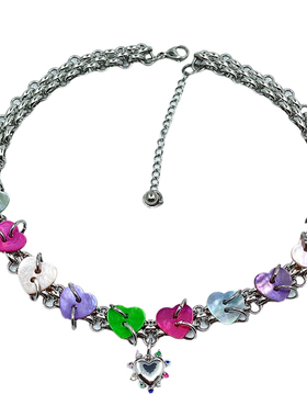 原创五彩爱心choker颈链项链