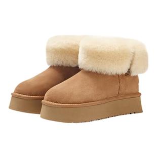 星期六加绒加厚雪地靴女2025年冬季新款毛毛靴松糕厚底短靴一脚蹬