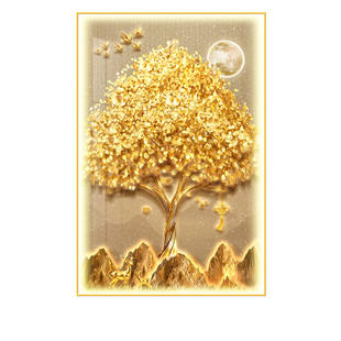 轻奢发财树入户玄关灯画落地画聚财走廊过道装饰画高级感客厅挂画