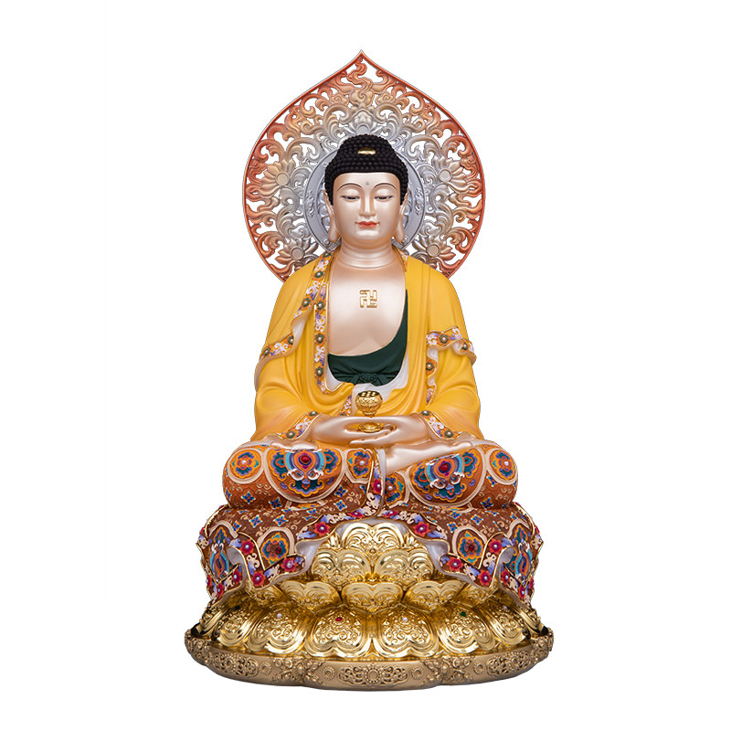 汉白玉彩绘全堂佛像家用摆件
