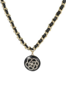 复古黑色小香风山茶花项链锁骨链