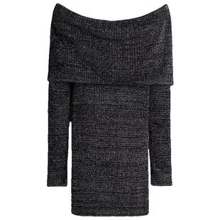 HM女装连衣裙春季修身露肩一字肩亮丝晚会短裙1282498