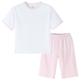 安奈儿童装男童女童圆领短袖短裤家居服套装2026夏新款七分睡衣裤