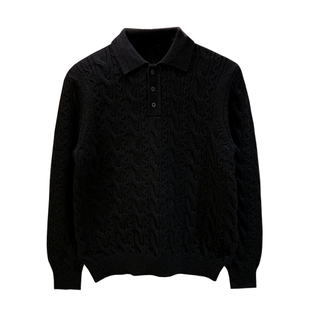 美式老钱风男士加厚保暖针织上衣时尚复古麻花编织翻领毛衣男冬季