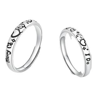 中国黄金央创纯银线条小狗戒指情侣对戒生日新年礼物送男女友足银