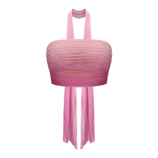 【明星同款】NanaJacqueline抽皱抹胸渐变小上衣女性感辣妹含丝巾