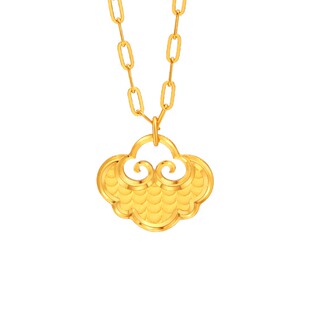 亚一吉祥如意祥云锁足金项链女中国风复古时尚儿童百岁如意锁送礼