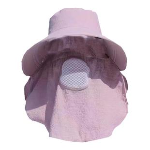 春夏新款季防晒帽采茶帽女士钓鱼帽纯色采茶帽遮脸口罩帽可卷便携