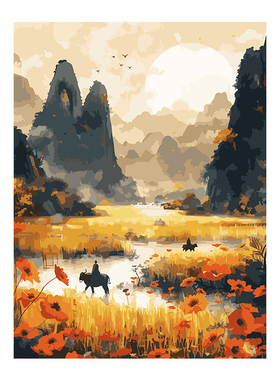 diy数字油画成人风景手工填色丙烯油彩填色画手绘装饰画 山水梦境