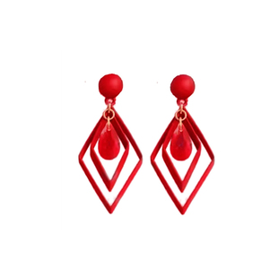 高级过年喜庆红色几何菱形耳环2026时尚个性气质百搭显白耳坠耳饰