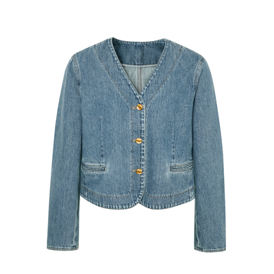 标记牛仔短外套复古上衣