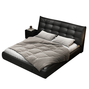 柏曼家具现代简约主卧2米双人床意式极简真皮床软包1.8婚床真皮床