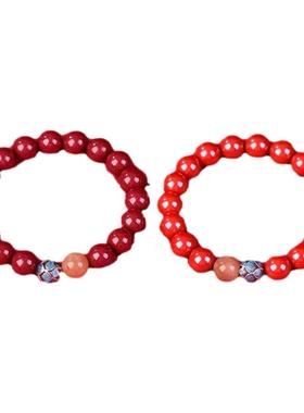 正品原矿天然朱砂净心手链心静莲花手串增运手镯礼物本命年转运珠