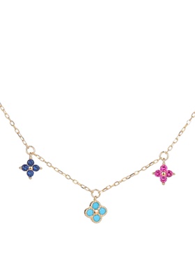S925银镀14K金彩色四叶草项链女
