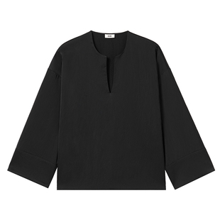 440ME女装 优雅利落V领光泽垂感通勤套头长袖衬衫上衣FB3S0222W