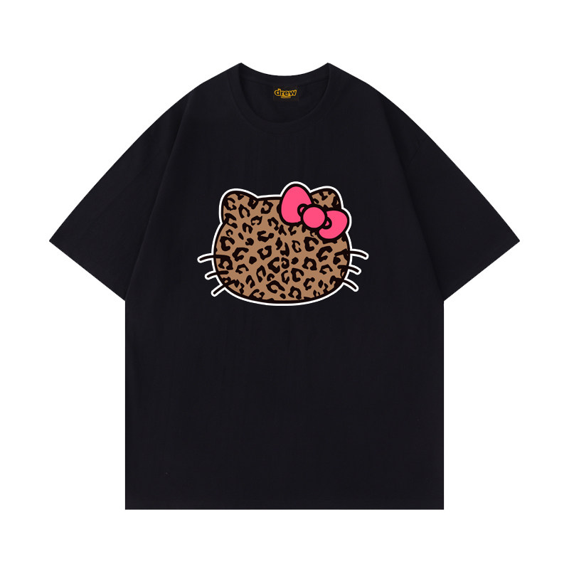 drew短袖t恤豹纹HelloKitty笑脸男女夏季重磅纯棉ins宽松美式潮牌