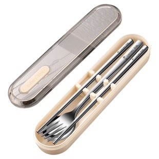 316不锈钢便携餐具套装户外旅行学生餐具勺子叉子筷子三件套收纳