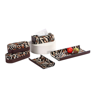 一匚 现代条纹皮质金属收纳盒纸巾盒 样板间酒店床头柜摆件套装