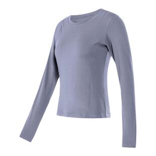 骆驼瑜伽长袖T恤女秋季新款薄绒保暖运动圆领修身纯色上衣打底衫