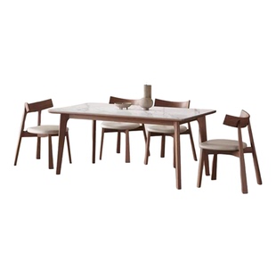 岩板餐桌椅组合家用小户型长方形全托底板实木餐桌26款胡桃色餐桌