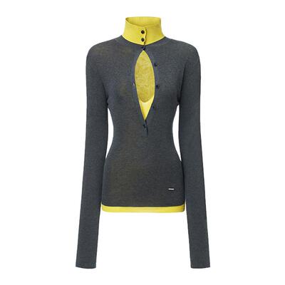 YIRANTIAN拼接双领针织上衣