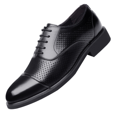 镂空凉皮鞋真皮内增高透气男鞋