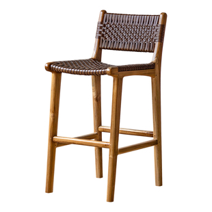 印尼原装进口实木高脚椅复古岛台椅客厅家用吧台椅餐厅民宿餐椅