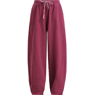 苎麻灯笼裤女春秋2026年新款棉麻高腰哈伦裤宽松香蕉裤复古萝卜裤