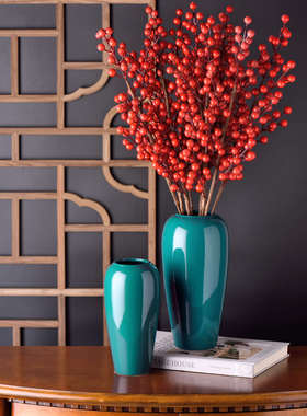 腊梅瓶陶瓷祖母绿白色光滑陶瓷花瓶家居客厅电视柜摆件可装水厂家