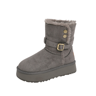 灰色雪地靴女款冬季加绒加厚增高厚底东北雪地棉鞋两穿中筒棉靴子