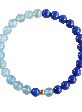 海蓝宝水晶手串天然全净体蓝色青金石手链女款高级感转运珠手饰