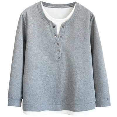 休闲宽松遮肉撞色显瘦假两件卫衣